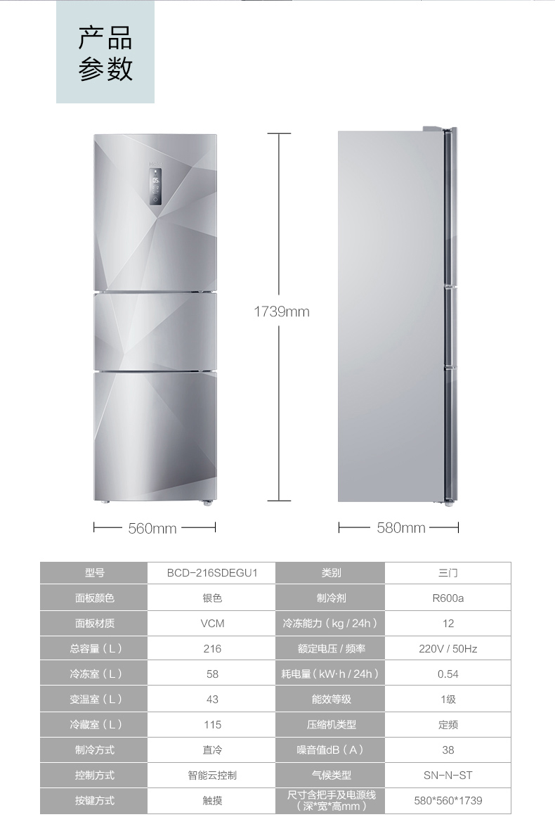 海尔冰箱 BCD-216SDEGU1