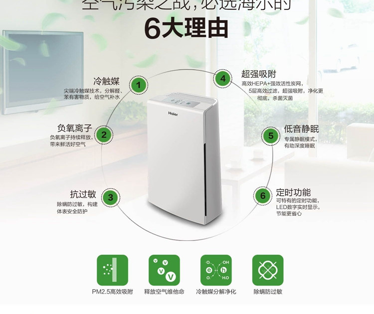 Haier/海尔空气净化器除甲醛PM2.5雾霾机KJ160F-HY01