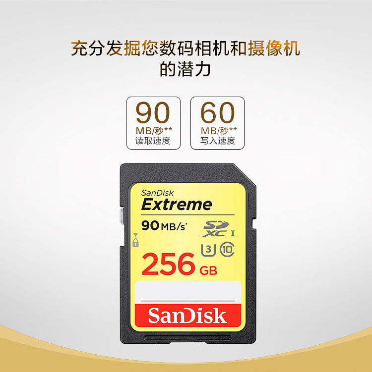 闪迪（SanDisk）至尊极速SDXC UHS-I存储卡 256GB Class10 读速90