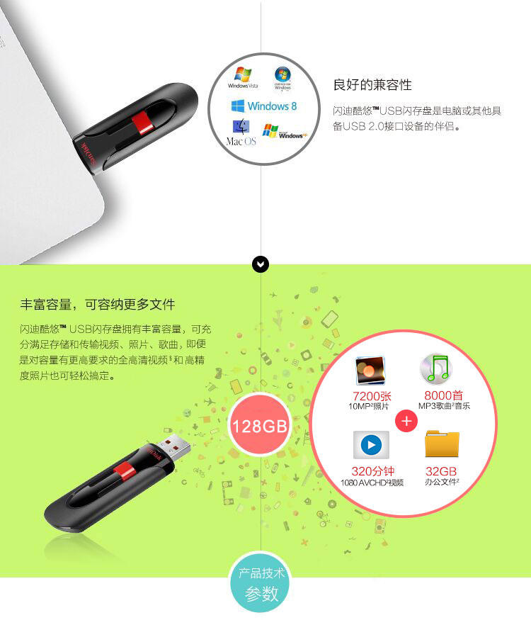 闪迪（SanDisk）酷悠（CZ60）128GB U盘 黑红