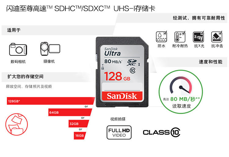 闪迪（SanDisk）至尊高速SDXC UHS-I存储卡 128GB