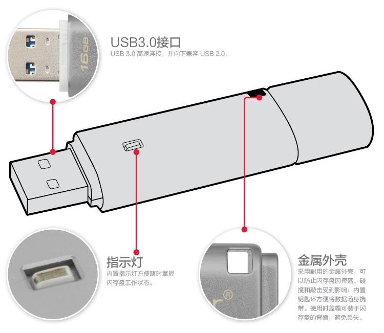 金士顿（Kingston）DTLPG3 8G USB3.0 硬件加密金属U盘256位AES