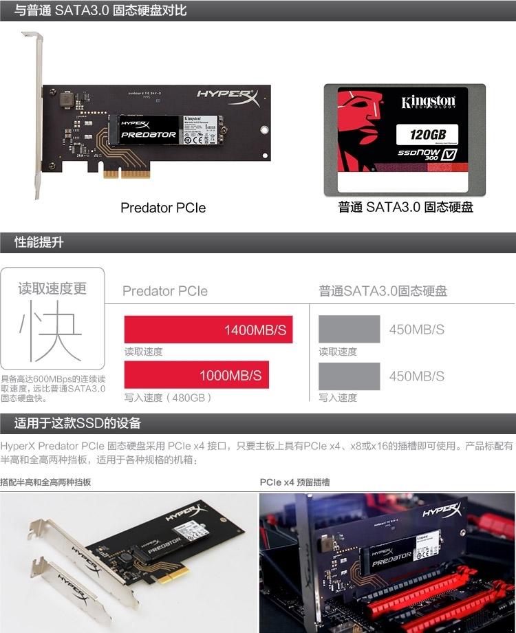 金士顿(Kingston)HyperX Predator系列 480G PCIe 固态硬盘