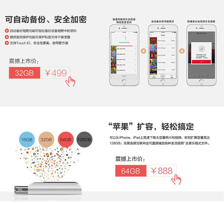 闪迪欢欣i享闪存盘64G iPhone6 ipad苹果手机两用U盘