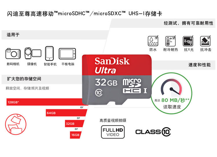 SanDisk闪迪至尊高速microSD存储卡32G 手机内存卡TF卡闪存