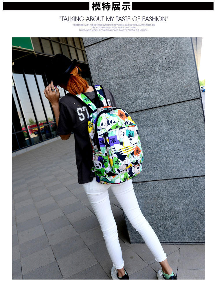 阿迪达斯三叶草熊猫印花情侣双肩背包新款女士背包高中学生书包旅行背包