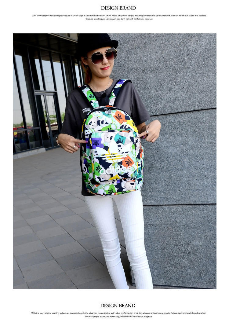 阿迪达斯三叶草熊猫印花情侣双肩背包新款女士背包高中学生书包旅行背包