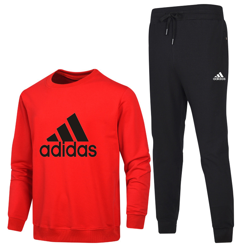 Adidas阿迪达斯男士运动服套装休闲长袖圆领套头卫衣收口小脚长裤两件套