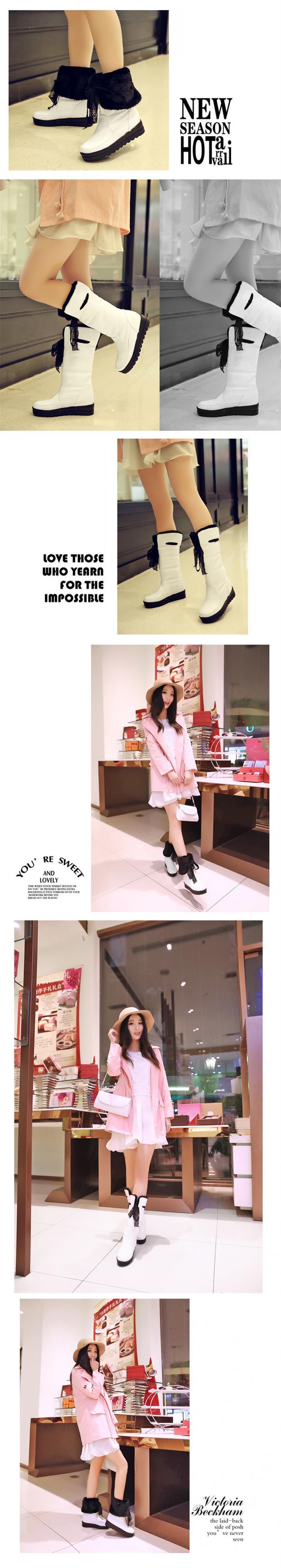 2016冬季新款韩版学生中筒靴子女圆头中跟内增高套筒女生雪地靴子