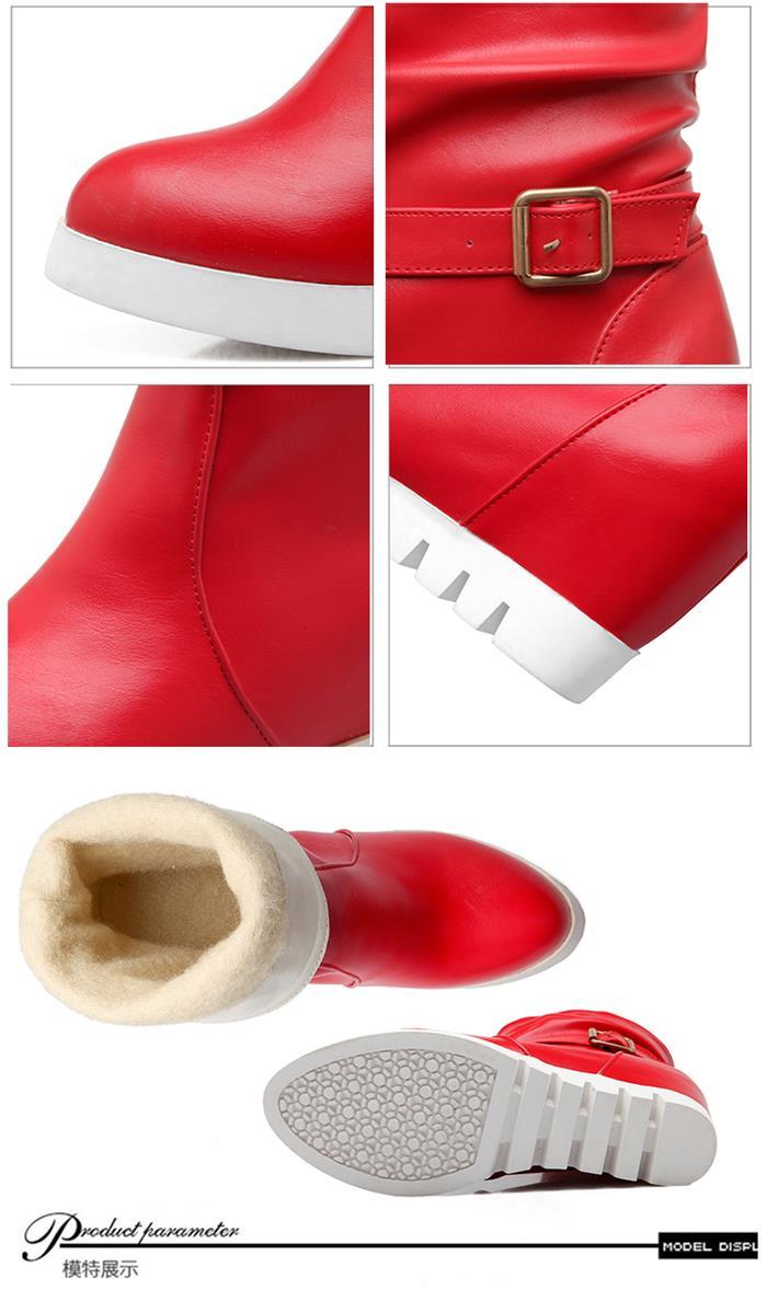 春秋冬季马丁靴 纯白红色中筒靴内增高女靴套筒女靴保暖女鞋