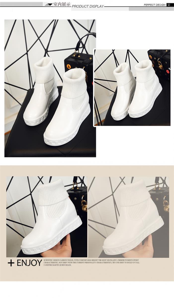 冬季韩版厚底内增高短靴女短筒毛线筒平底女靴子白色套筒雪地靴