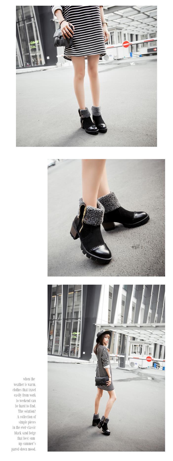 春秋冬季新款韩版短靴雪地靴中跟粗跟保暖棉靴短筒女靴子女鞋