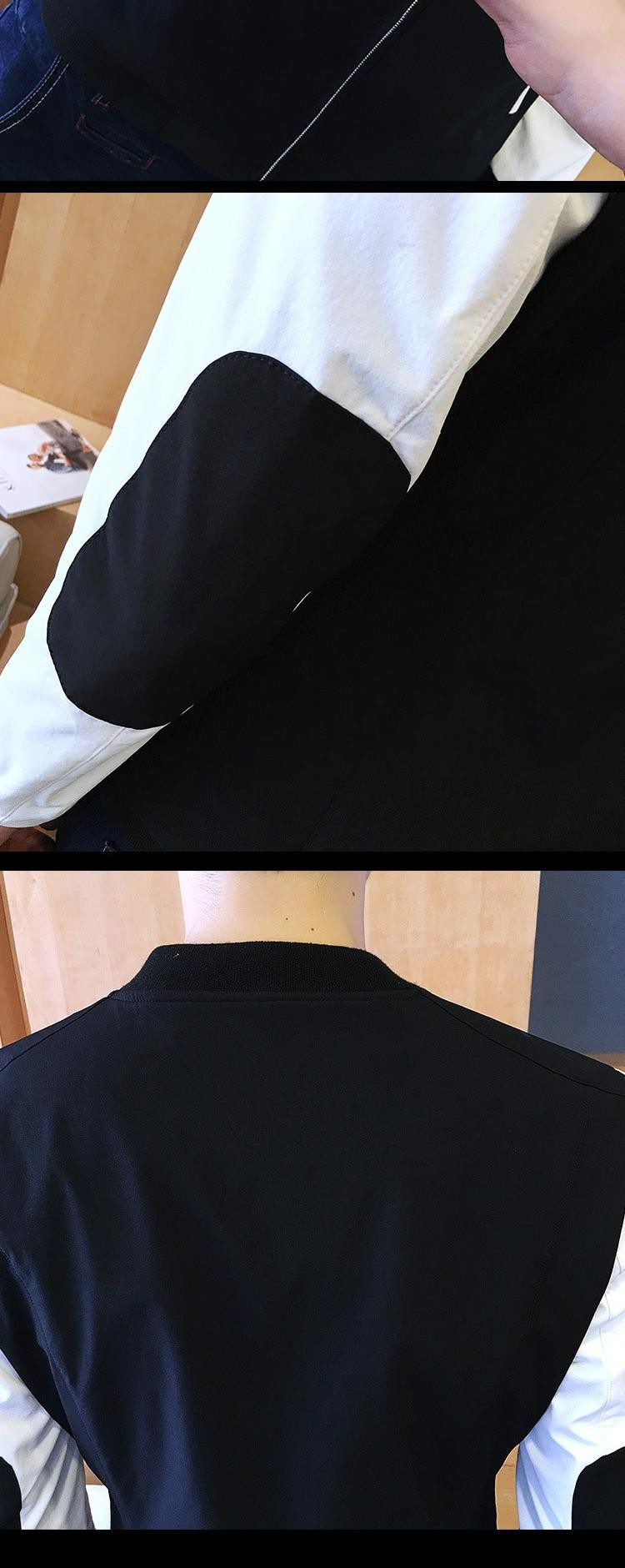 2017秋款男装男士修身夹克外套黑白配拼接款休闲夹克