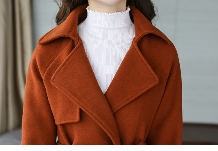 毛呢外套简约甜美清新可爱韩版长袖中长款百搭纯色2017年冬季