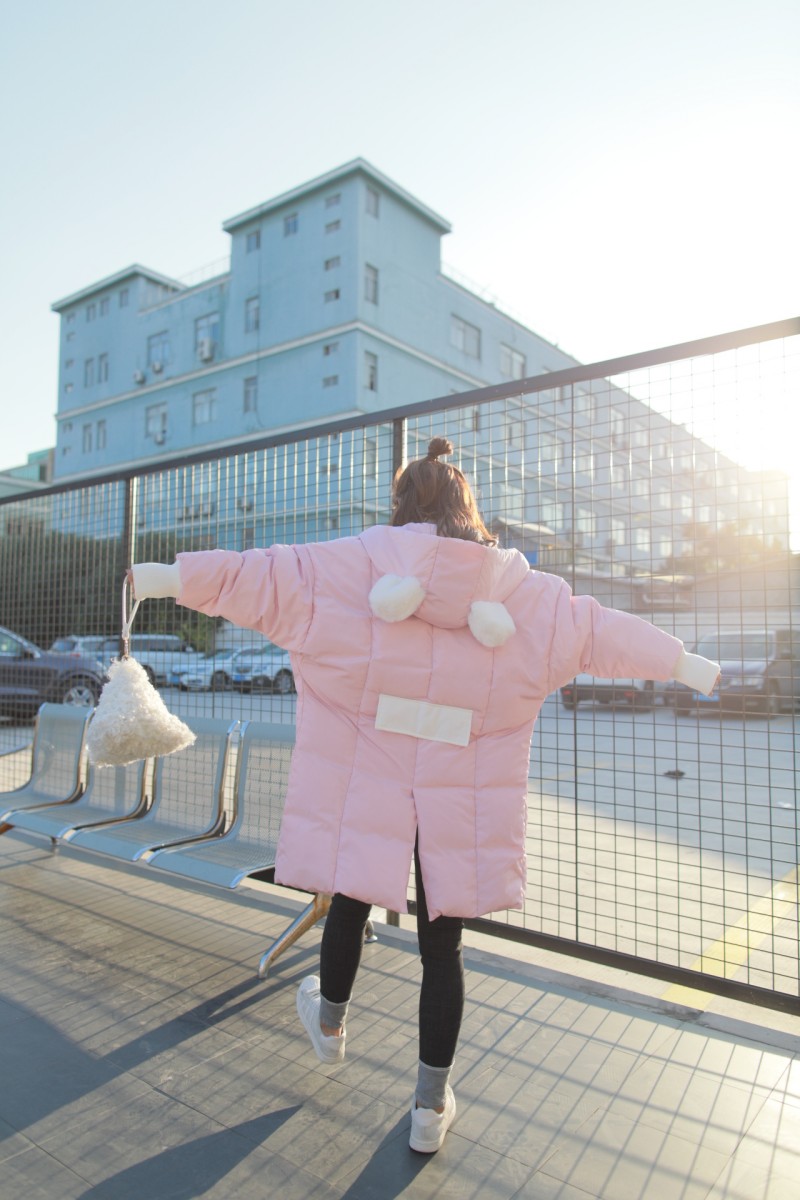 羽绒棉服2017韩版女装宽松可爱小熊耳朵拼接女生棉衣加厚外套白色棉袄时尚潮