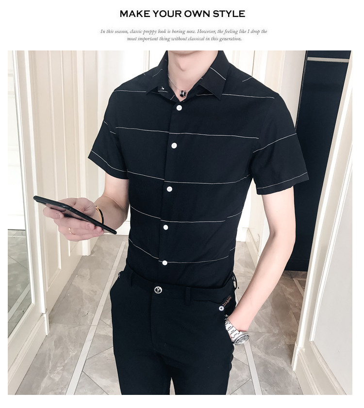 2018新款男士休闲短袖衬衫夏季气质潮流时尚韩版修身衬衣帅气