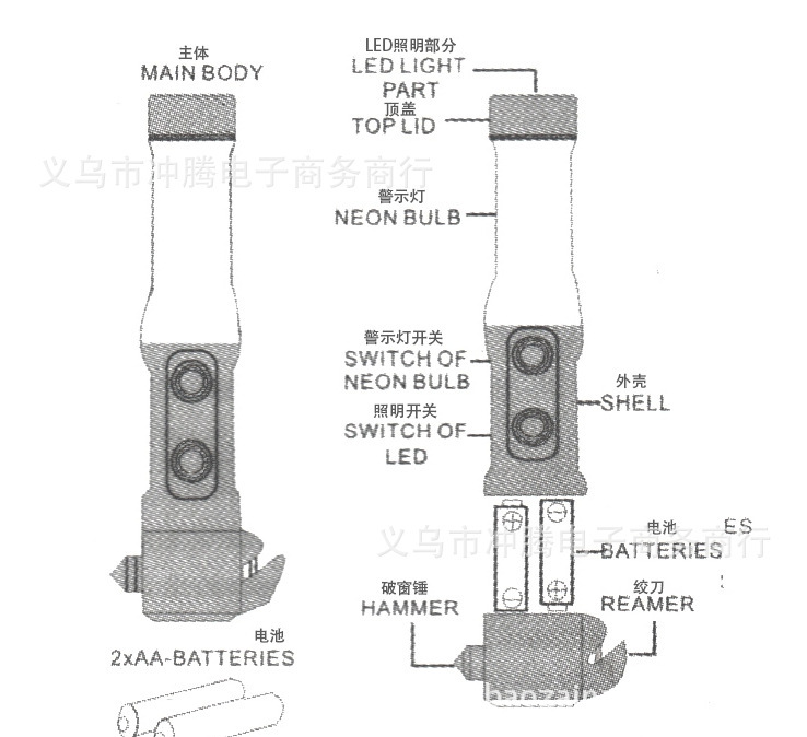 多功能 四合一汽车安全锤