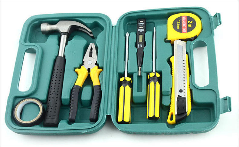 9件套五金工具箱带锤 汽车用组套工具 家用组合工具箱