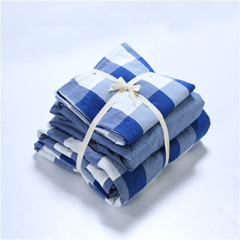 欧的家纺水洗棉纯棉中格欧美风全棉床品四件套1.5-1.8m