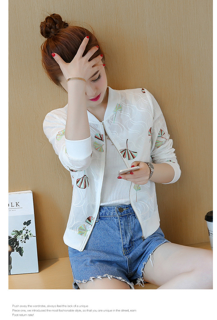 女装2017春季新款韩版修身显瘦立领棒球服七分袖薄款
