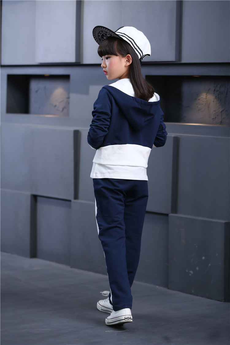 韩版女装女孩长袖运动服2017新款小女生春秋款女孩时尚三件套装潮
