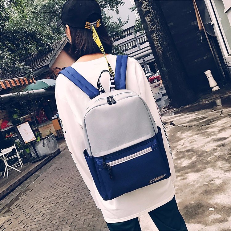 韩版帆布双肩包校园学院风中学生男女休闲书包撞色百搭简约潮背包