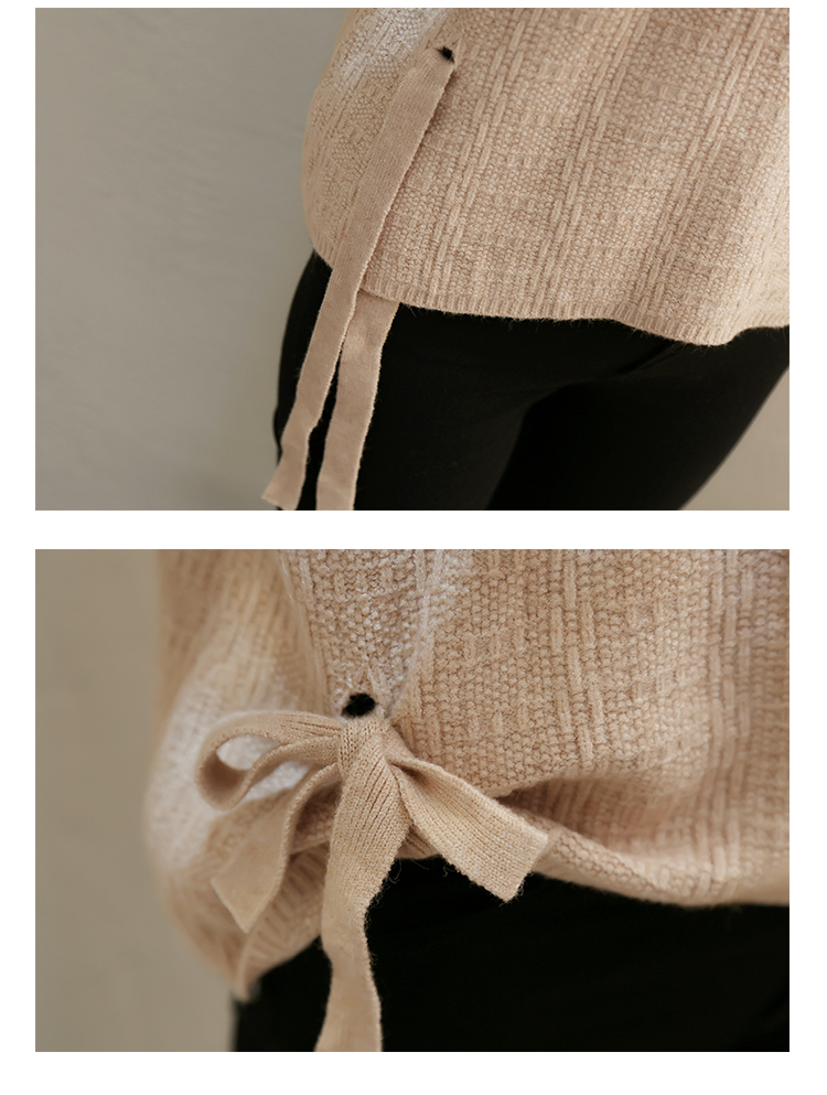 2017秋季新款韩版圆领系带针织衫女纯色套头短款宽松长袖薄款毛衣