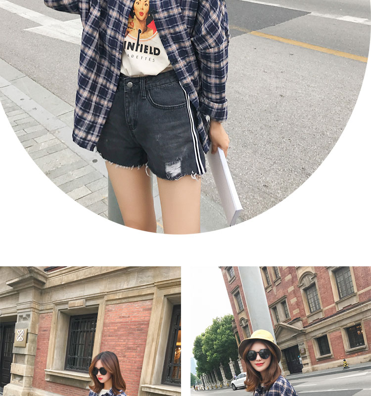 2017秋装新款韩版女装bf风宽松百搭学生衬衣宽松显瘦长袖格子衬衫