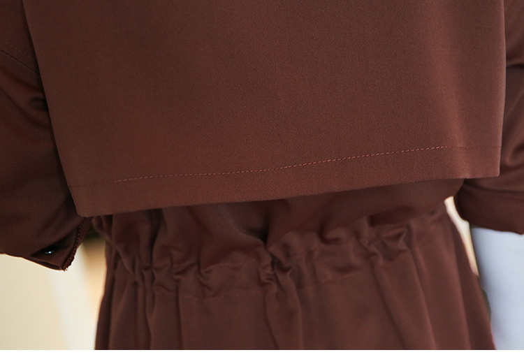 2017秋季长袖中长款圆领修身显瘦单排扣纯色风衣百搭系带外套女