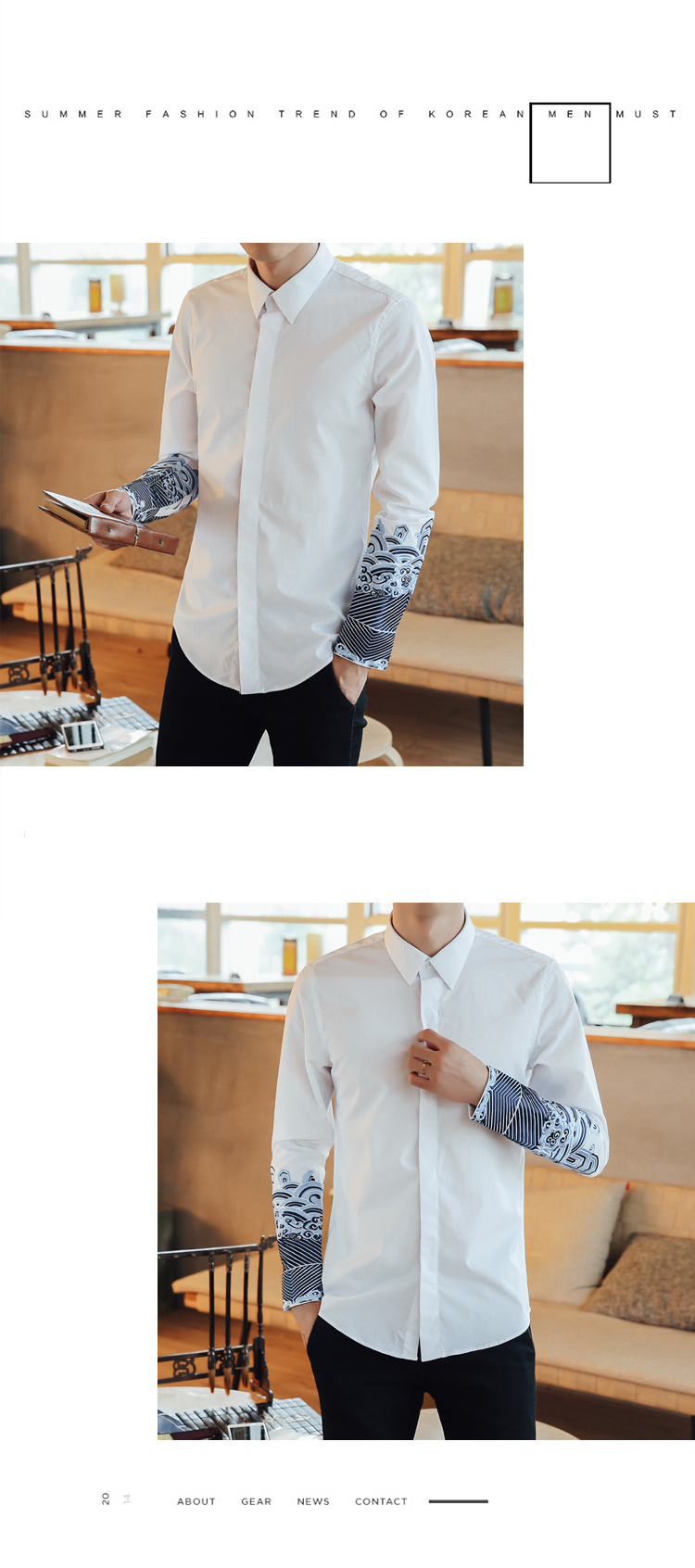 2017衬衫男士长袖t恤唐装中国风体桖青年上衣服修身秋季刺绣外套