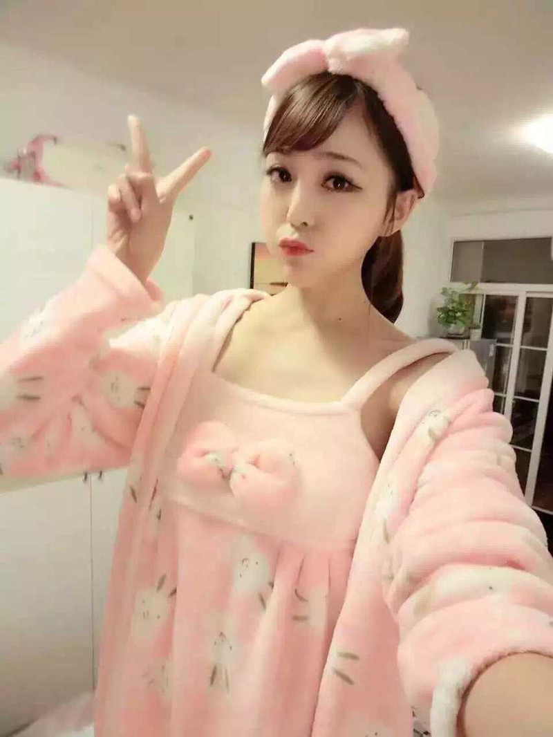 韩版甜美小兔子性感吊带裙+头巾+中长款开衫睡袍三件套