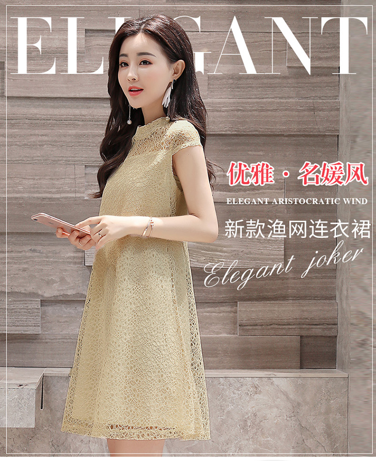 短袖圆领高腰A型纯色宽松时尚韩版2018年夏季连衣裙