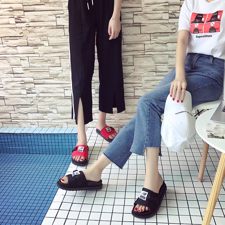 拖鞋女夏2018新款时尚韩版松糕厚底室外高跟防滑外穿一字凉拖鞋女
