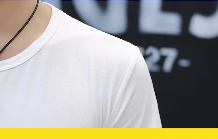 纯T短袖t恤圆领男修身韩版潮纯色 打底衫白色汗衫