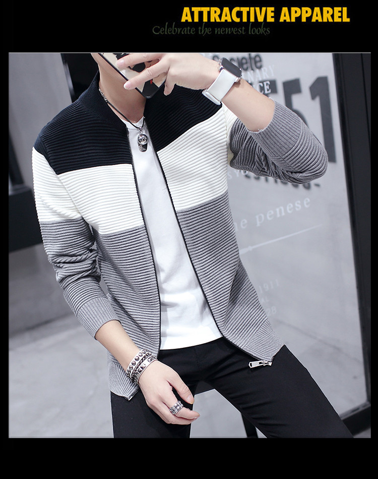 春秋季韩版毛线衣男士薄款长袖针织衫开衫男青年外套