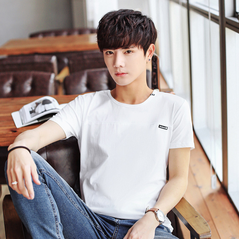 男士短袖T恤青少年韩版圆领半袖体恤潮流中袖打底衫1
