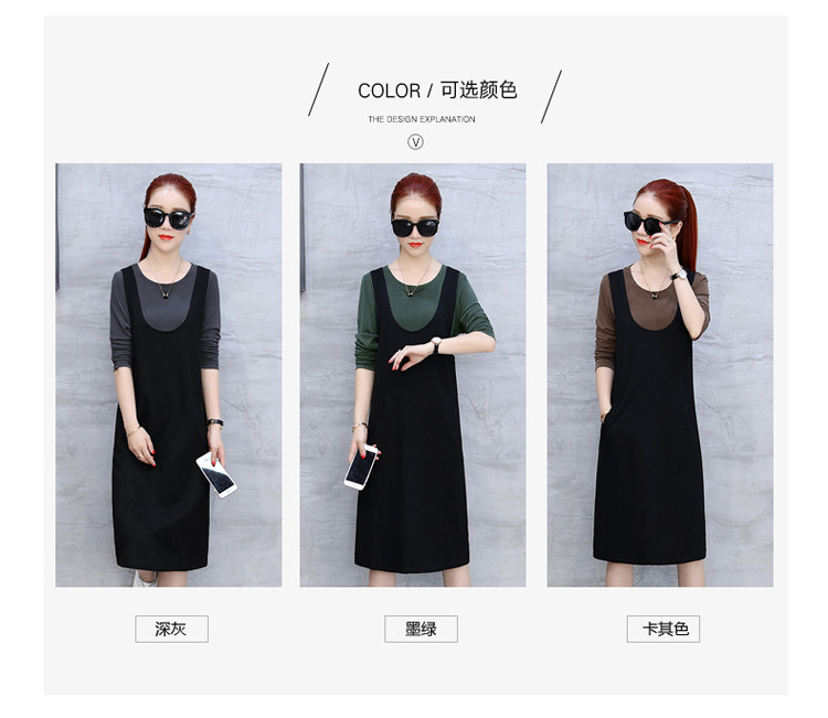 珍雪绒休闲连衣裙女春季新款韩版显瘦黑色背带裙套装气质两件套