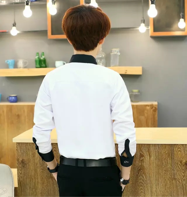 2017 纯白色衬衫男长袖修身型韩版青年发型师男士衬衣