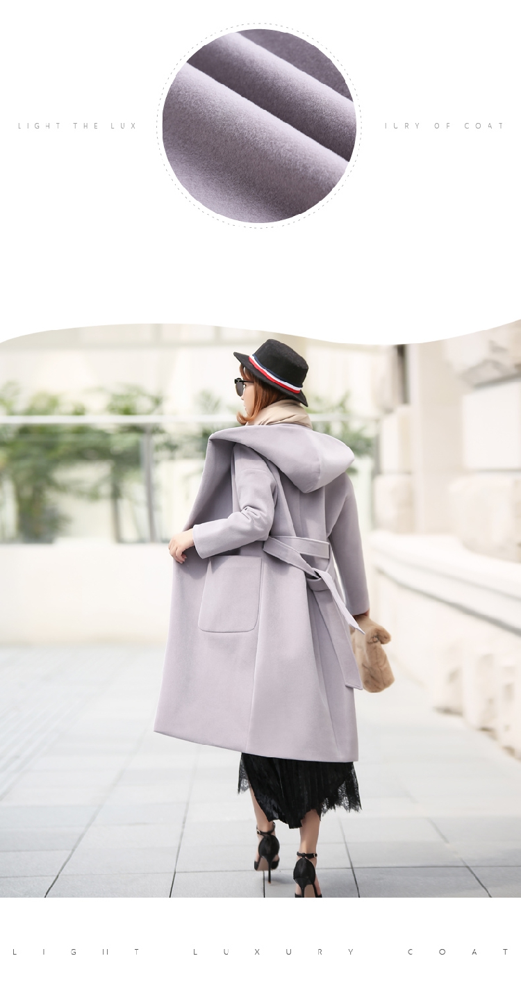 2017年冬季毛呢外套宽松休闲时尚韩版气质纯色中长款潮流