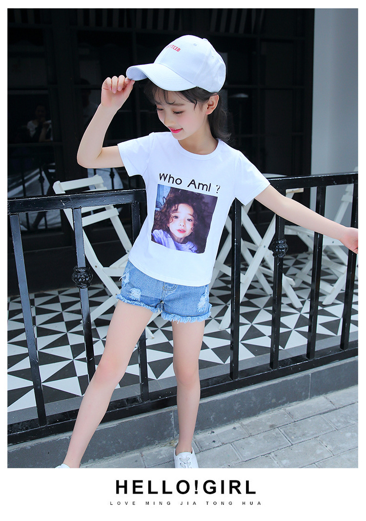 女童中大童时尚韩版T恤2018夏季新款儿童印花头像短袖t
