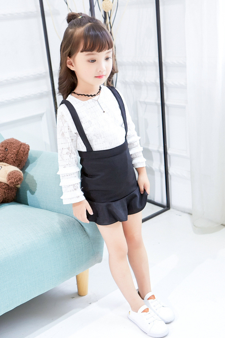 童装裙套装2017春季新款韩版女童甜美长袖背带短裙两件套套装潮