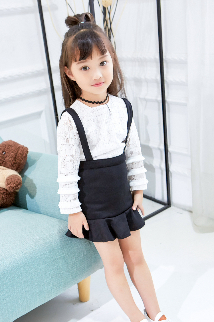 童装裙套装2017春季新款韩版女童甜美长袖背带短裙两件套套装潮