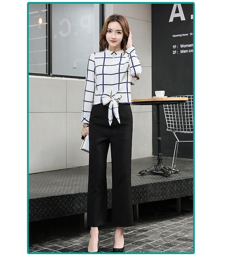 2017秋季新款韩版时尚气质格纹女式套装两件套休闲时尚女装