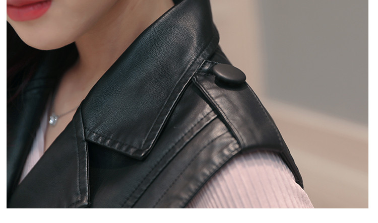 PU皮马甲女春秋2017新款韩版收腰系带双排扣水洗皮衣无袖皮夹克衫