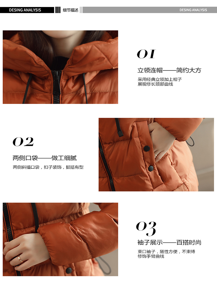 棉衣/棉服纯色连帽拉链2017年冬季长袖直筒韩版气质长袖宽松