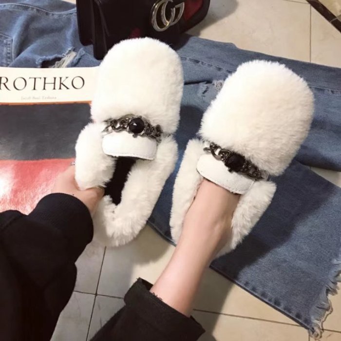 韩版新款加绒保暖兔毛毛鞋女鞋子2017冬季百搭棉鞋一脚蹬平底鞋子