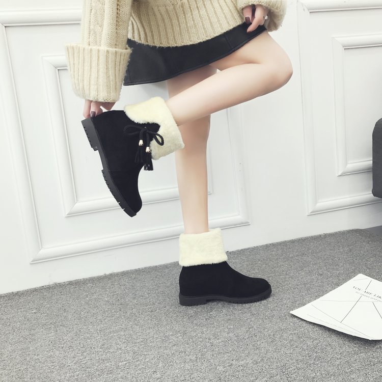 冬季新款韩版马丁靴女棉靴2017时尚休闲百搭低跟平底内增高短筒靴