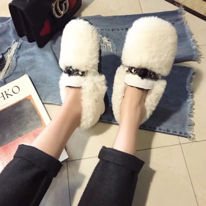 韩版新款加绒保暖兔毛毛鞋女鞋子2017冬季百搭棉鞋一脚蹬平底鞋子
