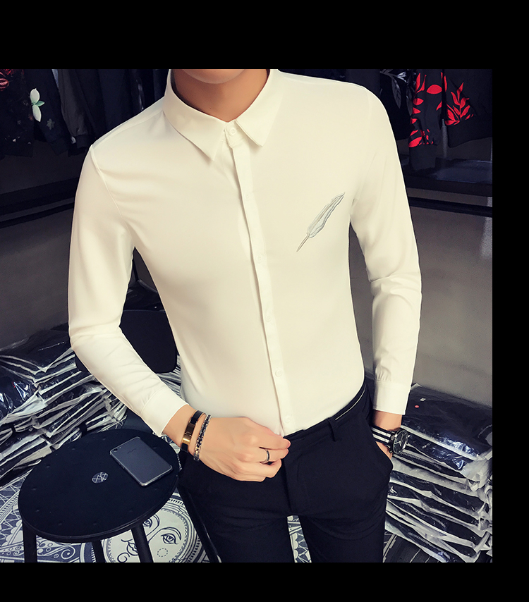 涤纶衬衫时尚修身显瘦纯色色织布尖领2018年精致韩风时尚都市春季长袖修身型