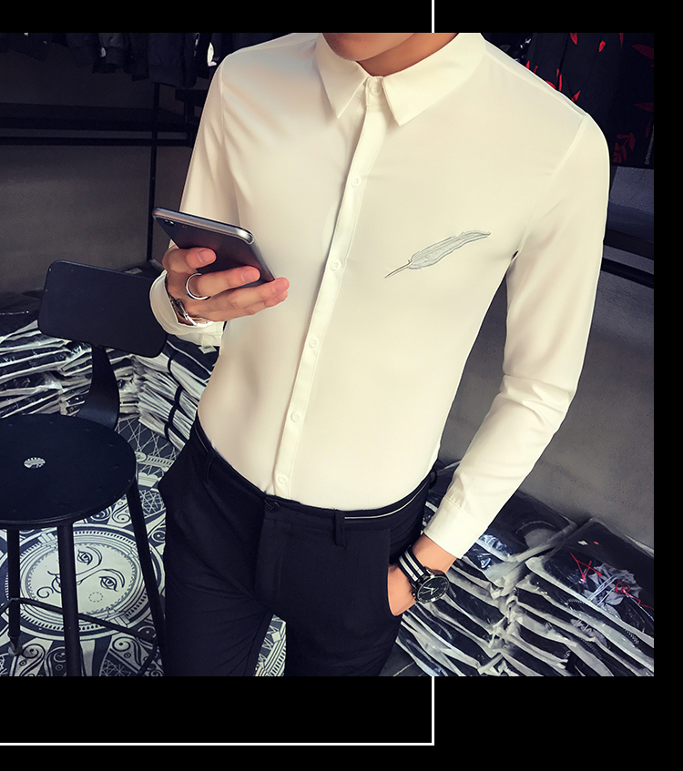 涤纶衬衫时尚修身显瘦纯色色织布尖领2018年精致韩风时尚都市春季长袖修身型